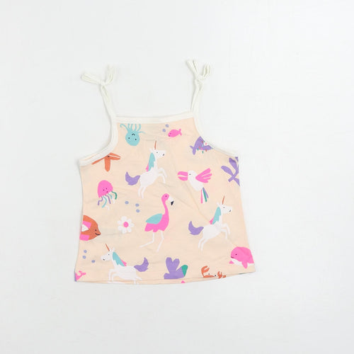 Marks and Spencer Girls Pink Geometric Cotton Camisole Tank Size 2-3 Years Square Neck Pullover