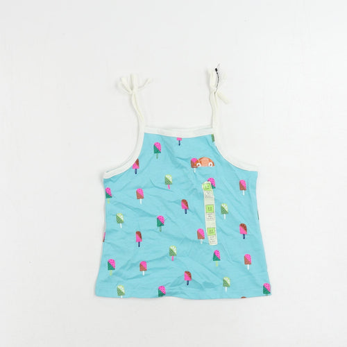 Marks and Spencer Girls Blue Geometric Cotton Camisole Tank Size 2-3 Years Square Neck Pullover - Ice Cream Print