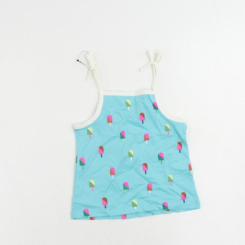 Marks and Spencer Girls Blue Geometric Cotton Camisole Tank Size 2-3 Years Square Neck Pullover - Ice Cream Print