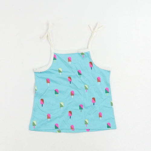 Marks and Spencer Girls Blue Geometric Cotton Camisole Tank Size 2-3 Years Square Neck Pullover - Ice Cream Print