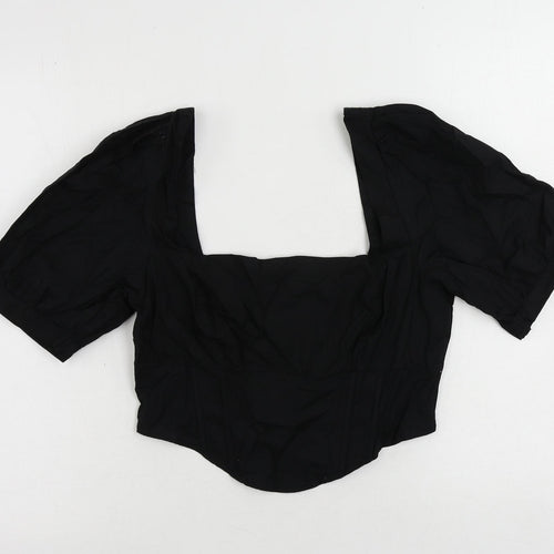 Stradivarius Womens Black Cotton Cropped Blouse Size XL Square Neck - Shirred Back