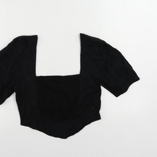 Stradivarius Womens Black Cotton Cropped Blouse Size XL Square Neck - Shirred Back