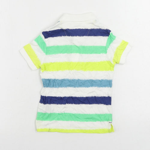 Marks and Spencer Boys White Striped Cotton Pullover Polo Size 3-4 Years Collared Button