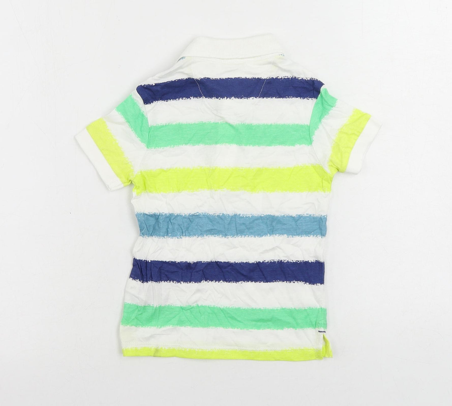 Marks and Spencer Boys White Striped Cotton Pullover Polo Size 3-4 Years Collared Button