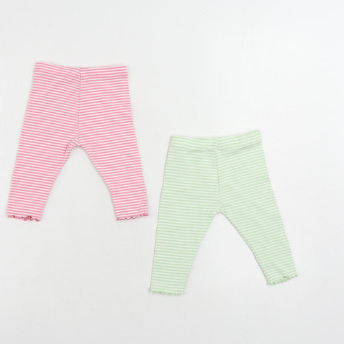Marks and Spencer Baby Pink Striped Cotton Jogger Trousers Size 3-6 Months - Set