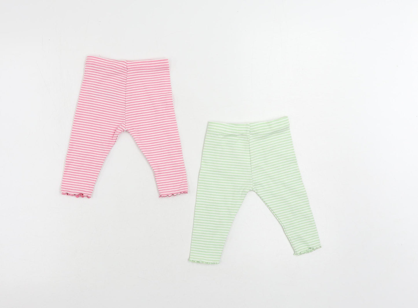 Marks and Spencer Baby Pink Striped Cotton Jogger Trousers Size 3-6 Months - Set