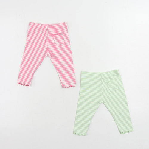 Marks and Spencer Baby Pink Striped Cotton Jogger Trousers Size 3-6 Months - Set