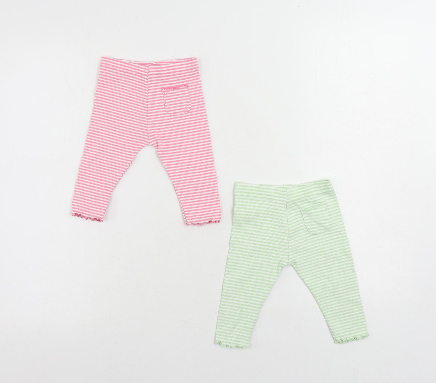 Marks and Spencer Baby Pink Striped Cotton Jogger Trousers Size 3-6 Months - Set