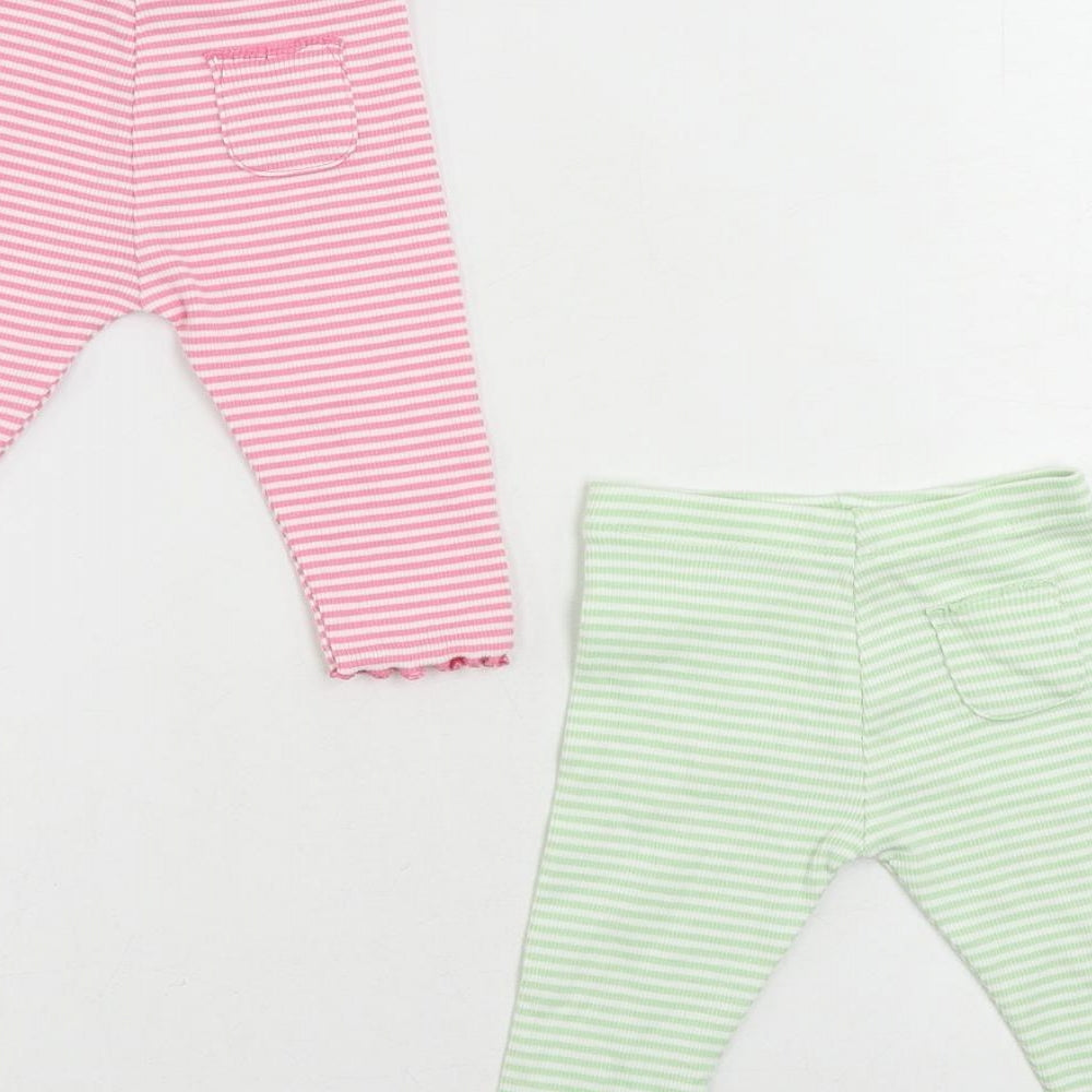 Marks and Spencer Baby Pink Striped Cotton Jogger Trousers Size 3-6 Months - Set
