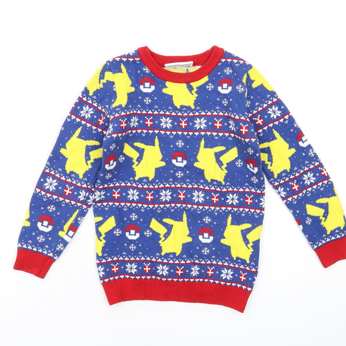 Pokemon Boys Multicoloured Crew Neck Geometric Cotton Pullover Jumper Size 6 Years Pullover - Christmas