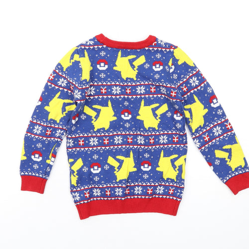 Pokemon Boys Multicoloured Crew Neck Geometric Cotton Pullover Jumper Size 6 Years Pullover - Christmas