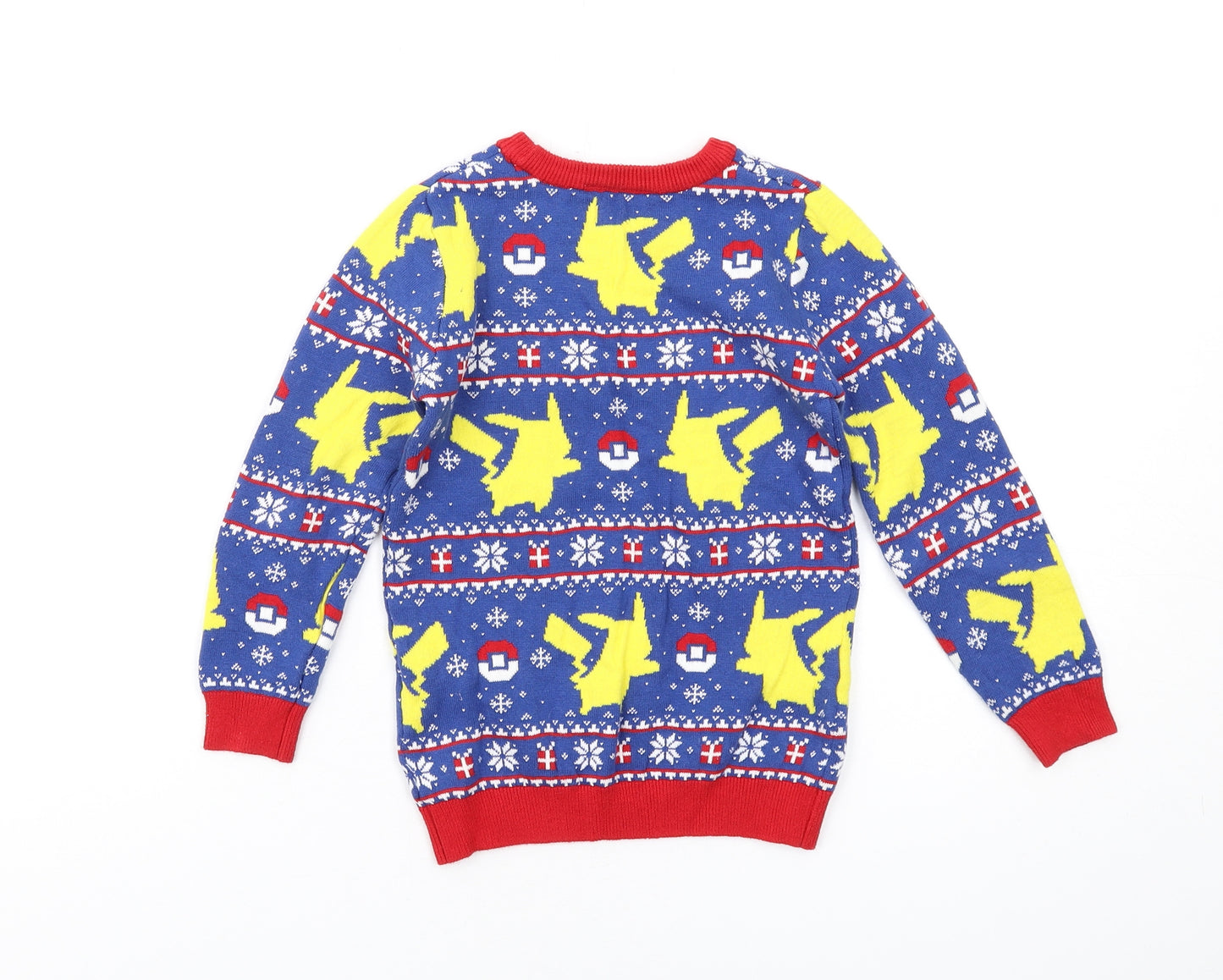 Pokemon Boys Multicoloured Crew Neck Geometric Cotton Pullover Jumper Size 6 Years Pullover - Christmas