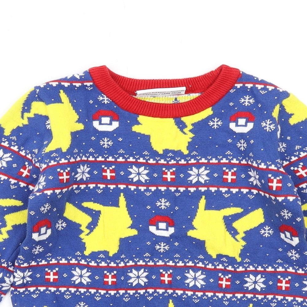 Pokemon Boys Multicoloured Crew Neck Geometric Cotton Pullover Jumper Size 6 Years Pullover - Christmas