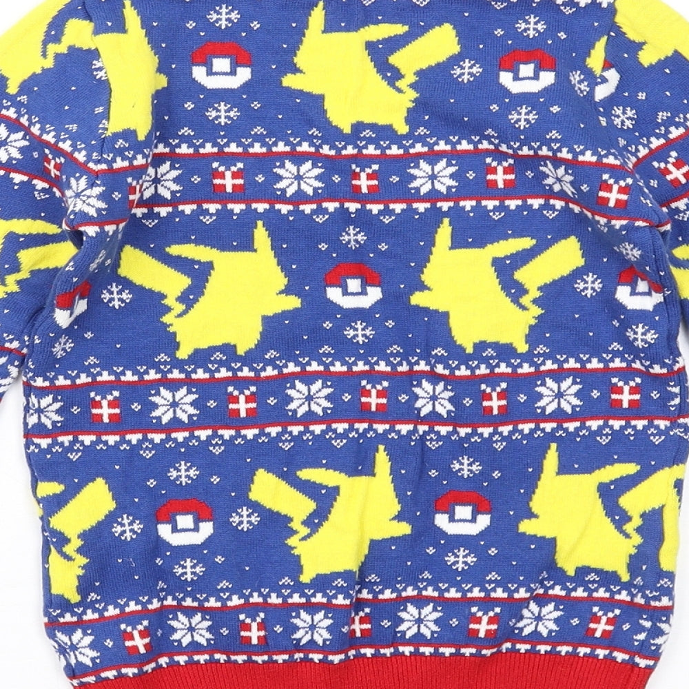 Pokemon Boys Multicoloured Crew Neck Geometric Cotton Pullover Jumper Size 6 Years Pullover - Christmas