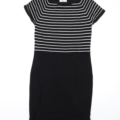 NEXT Womens Black Striped Cotton Bodycon Size 10 Boat Neck Pullover