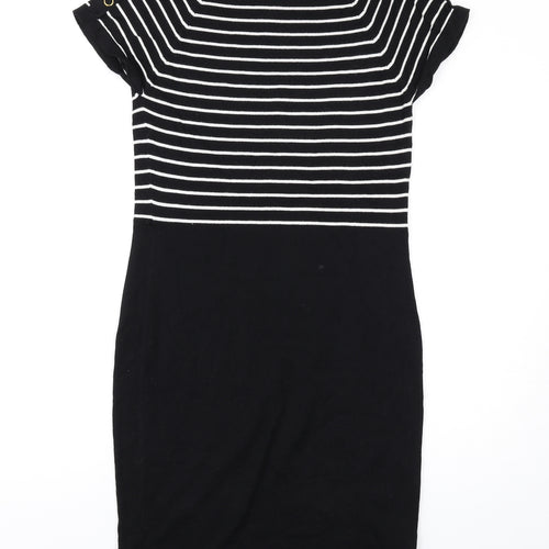 NEXT Womens Black Striped Cotton Bodycon Size 10 Boat Neck Pullover