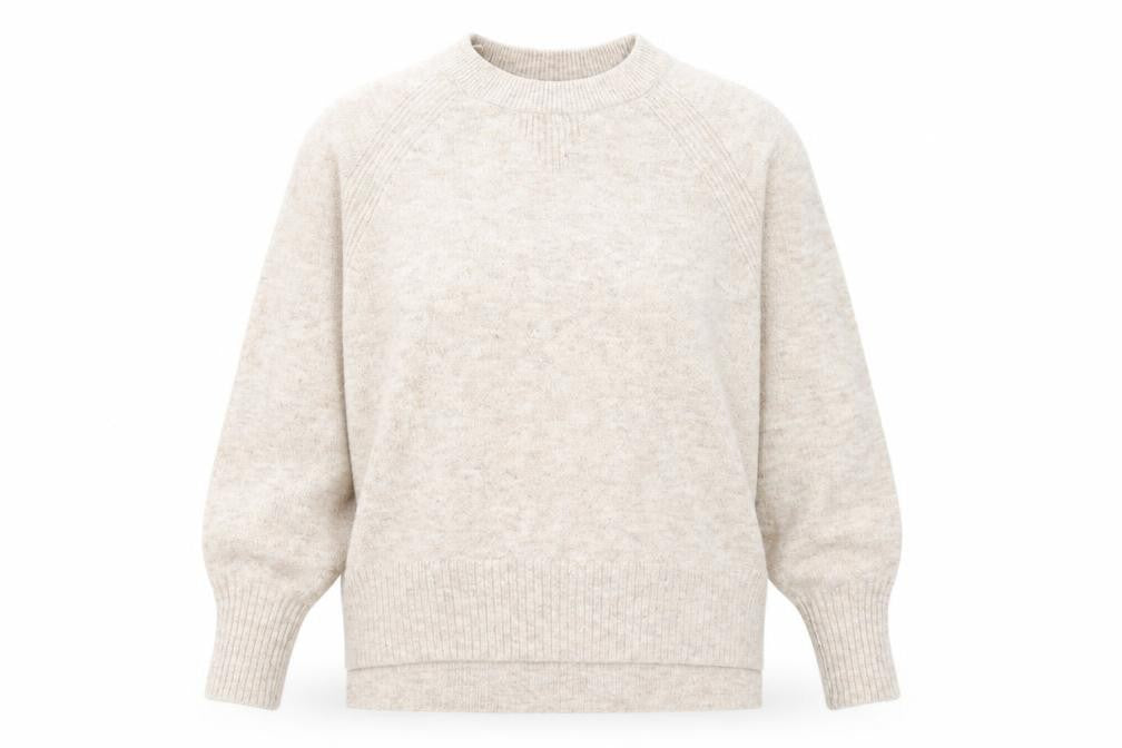 Front view of River Island women’s beige crew neck polyester jumper, size S