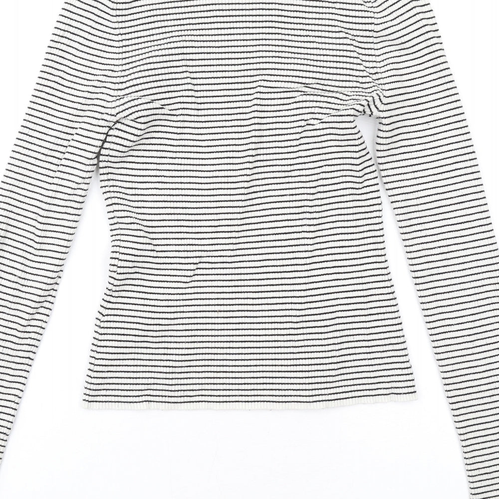 H&M Womens White Striped Viscose Basic T-Shirt Size M Scoop Neck