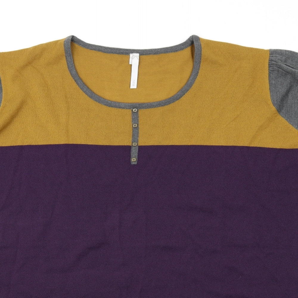 Note Womens Multicoloured Colourblock Acrylic A-Line Size 24 Round Neck Pullover