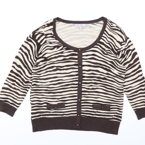Be Beau Womens Brown Scoop Neck Animal Print Viscose Cardigan Jumper Size 14 - Zebra Print