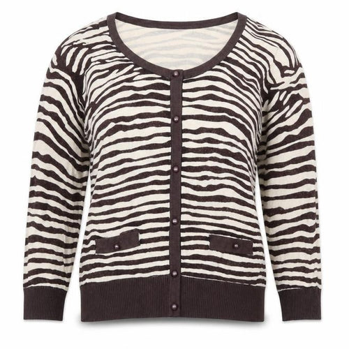 Be Beau Womens Brown Scoop Neck Animal Print Viscose Cardigan Jumper Size 14 - Zebra Print
