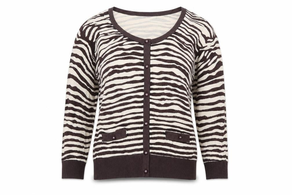 Be Beau Womens Brown Scoop Neck Animal Print Viscose Cardigan Jumper Size 14 - Zebra Print