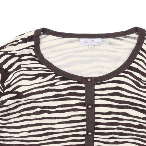 Be Beau Womens Brown Scoop Neck Animal Print Viscose Cardigan Jumper Size 14 - Zebra Print