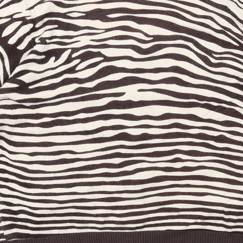 Be Beau Womens Brown Scoop Neck Animal Print Viscose Cardigan Jumper Size 14 - Zebra Print