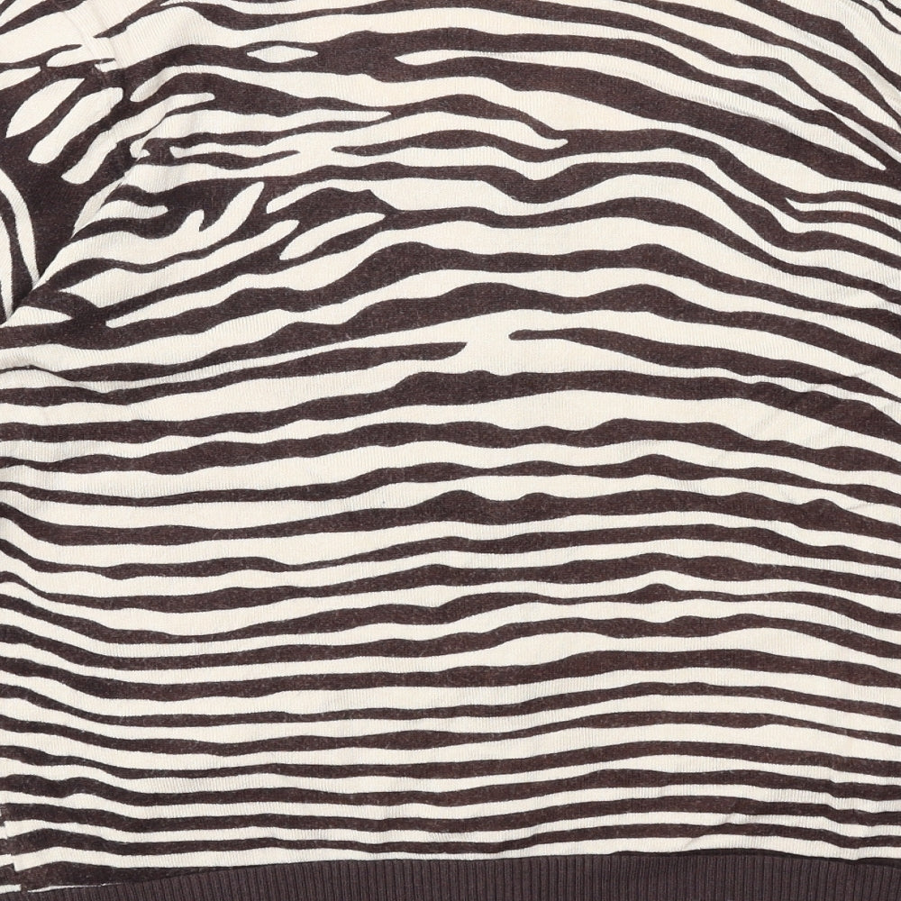 Be Beau Womens Brown Scoop Neck Animal Print Viscose Cardigan Jumper Size 14 - Zebra Print