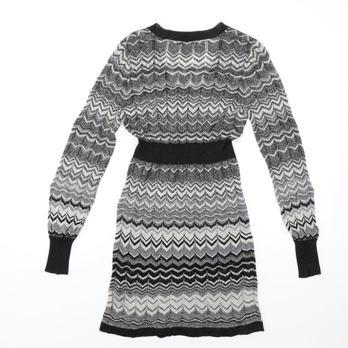 Julien Macdonald Womens Black Chevron Viscose A-Line Size 10 Square Neck Pullover