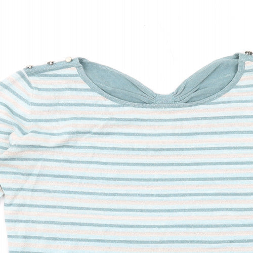 Yumi Womens Blue Round Neck Striped Cotton Pullover Jumper Size 14