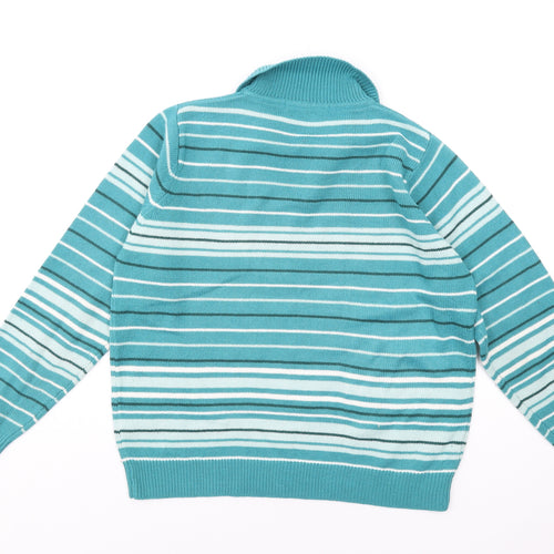EWM Womens Blue Collared Striped Acrylic Pullover Jumper Size 14