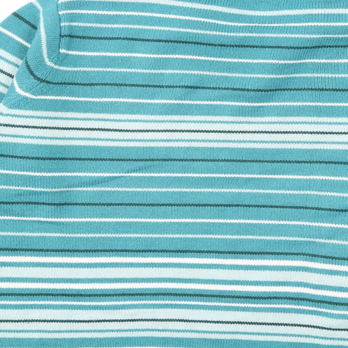 EWM Womens Blue Collared Striped Acrylic Pullover Jumper Size 14