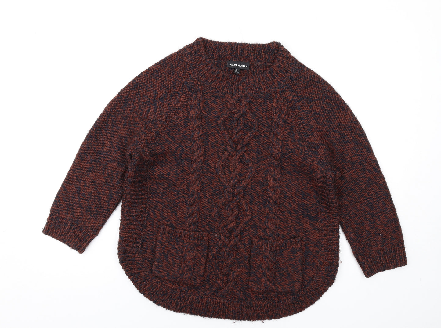 Warehouse Womens Brown Crew Neck Acrylic Pullover Jumper Size 12