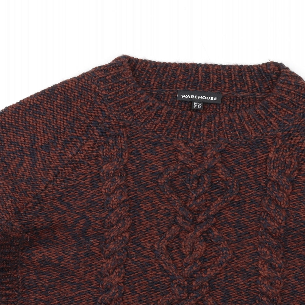 Warehouse Womens Brown Crew Neck Acrylic Pullover Jumper Size 12