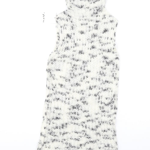 Zara Womens White Polyamide Jumper Dress Size L High Neck Pullover