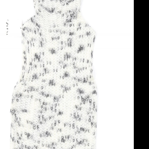 Zara Womens White Polyamide Jumper Dress Size L High Neck Pullover