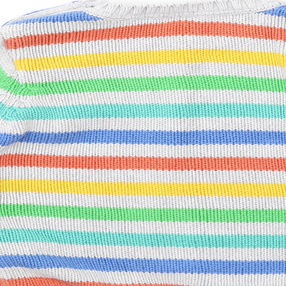 Frugi Boys Multicoloured Round Neck Striped Cotton Pullover Jumper Size 3-4 Years Button