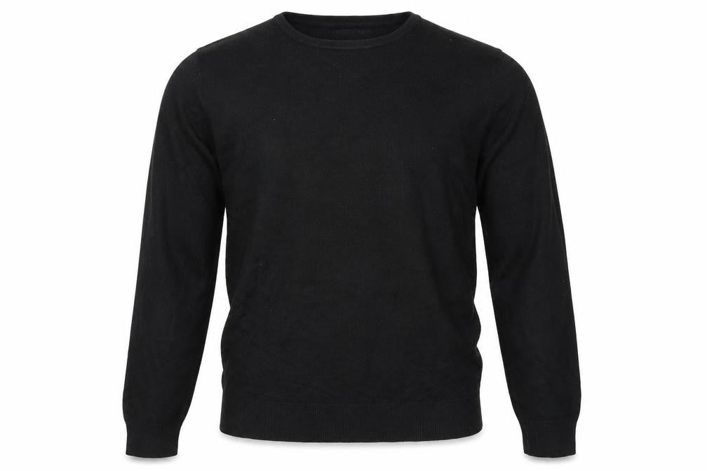 Front view of Topman men’s black collared acrylic jumper, size M, long sleeve