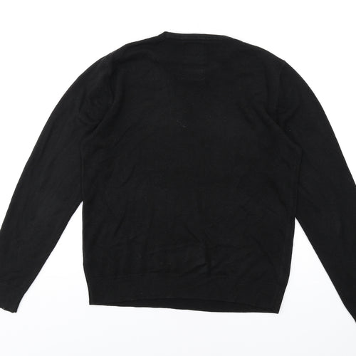 Topman Mens Black Collared Acrylic Pullover Jumper Size M Long Sleeve