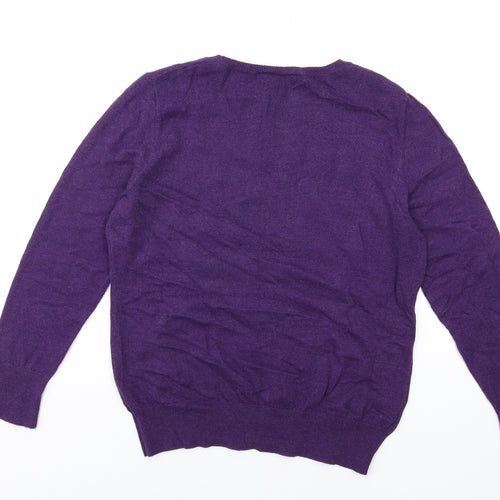 CC Womens Purple Round Neck Cotton Pullover Jumper Size L - Beaded