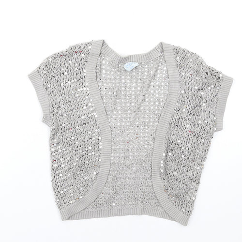 Oasis Womens Grey V-Neck Viscose Shrug Jumper Size 10 - Sequins