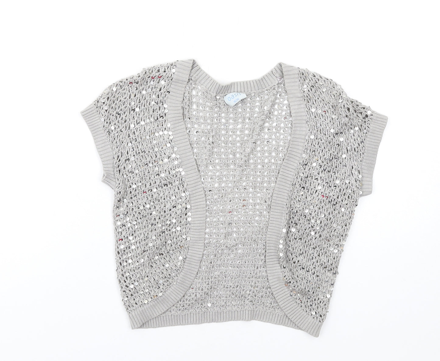 Oasis Womens Grey V-Neck Viscose Shrug Jumper Size 10 - Sequins