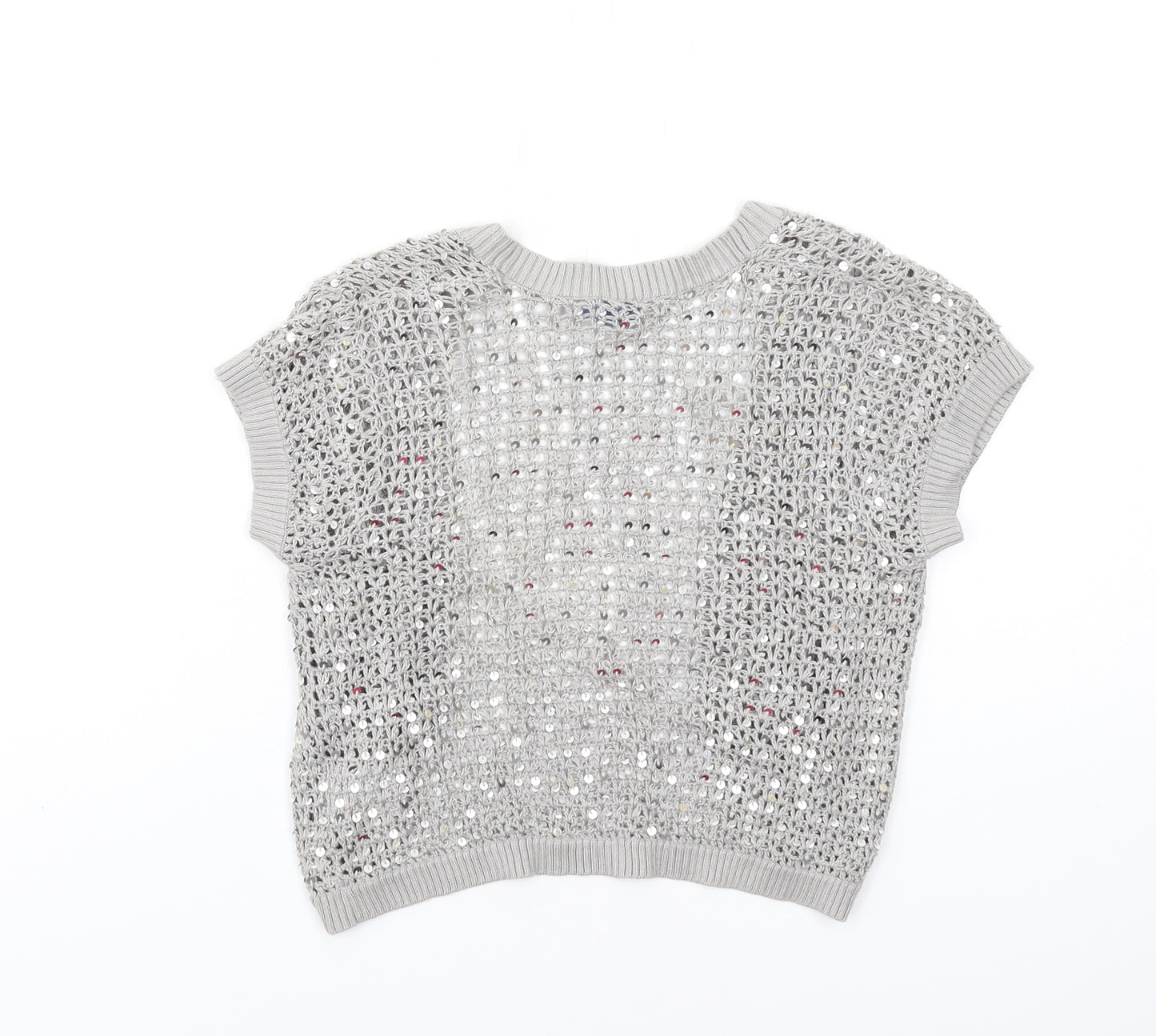 Oasis Womens Grey V-Neck Viscose Shrug Jumper Size 10 - Sequins