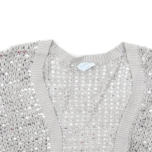 Oasis Womens Grey V-Neck Viscose Shrug Jumper Size 10 - Sequins