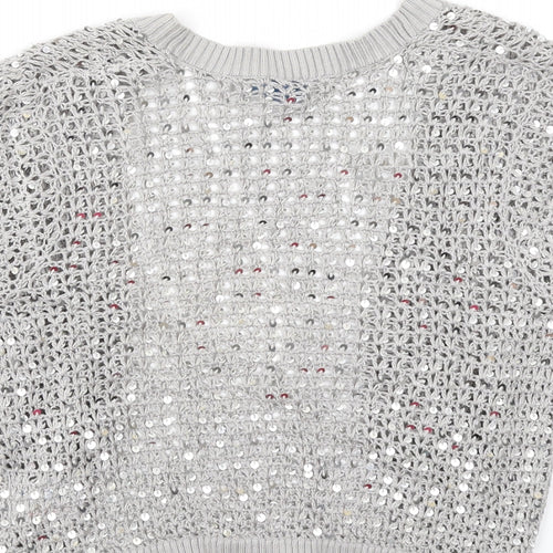 Oasis Womens Grey V-Neck Viscose Shrug Jumper Size 10 - Sequins