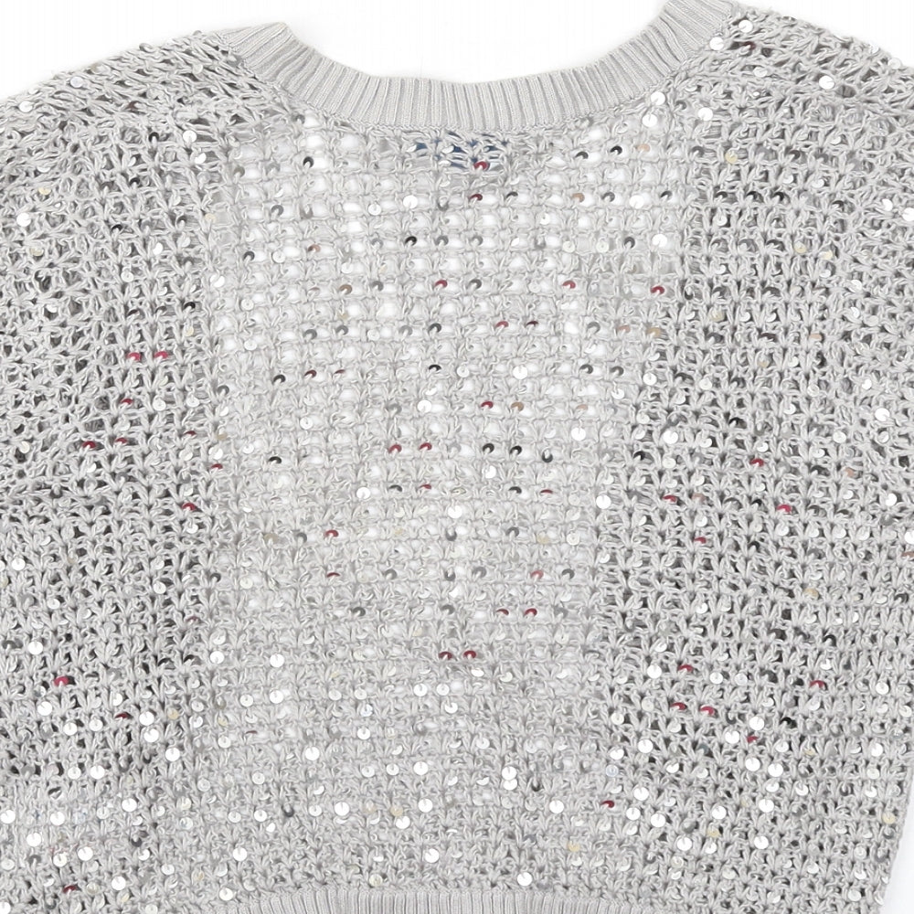 Oasis Womens Grey V-Neck Viscose Shrug Jumper Size 10 - Sequins