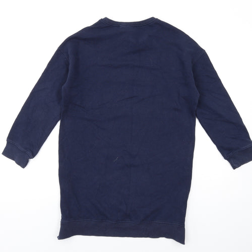 NEXT Girls Blue Cotton Jumper Dress Size 10 Years Crew Neck Pullover
