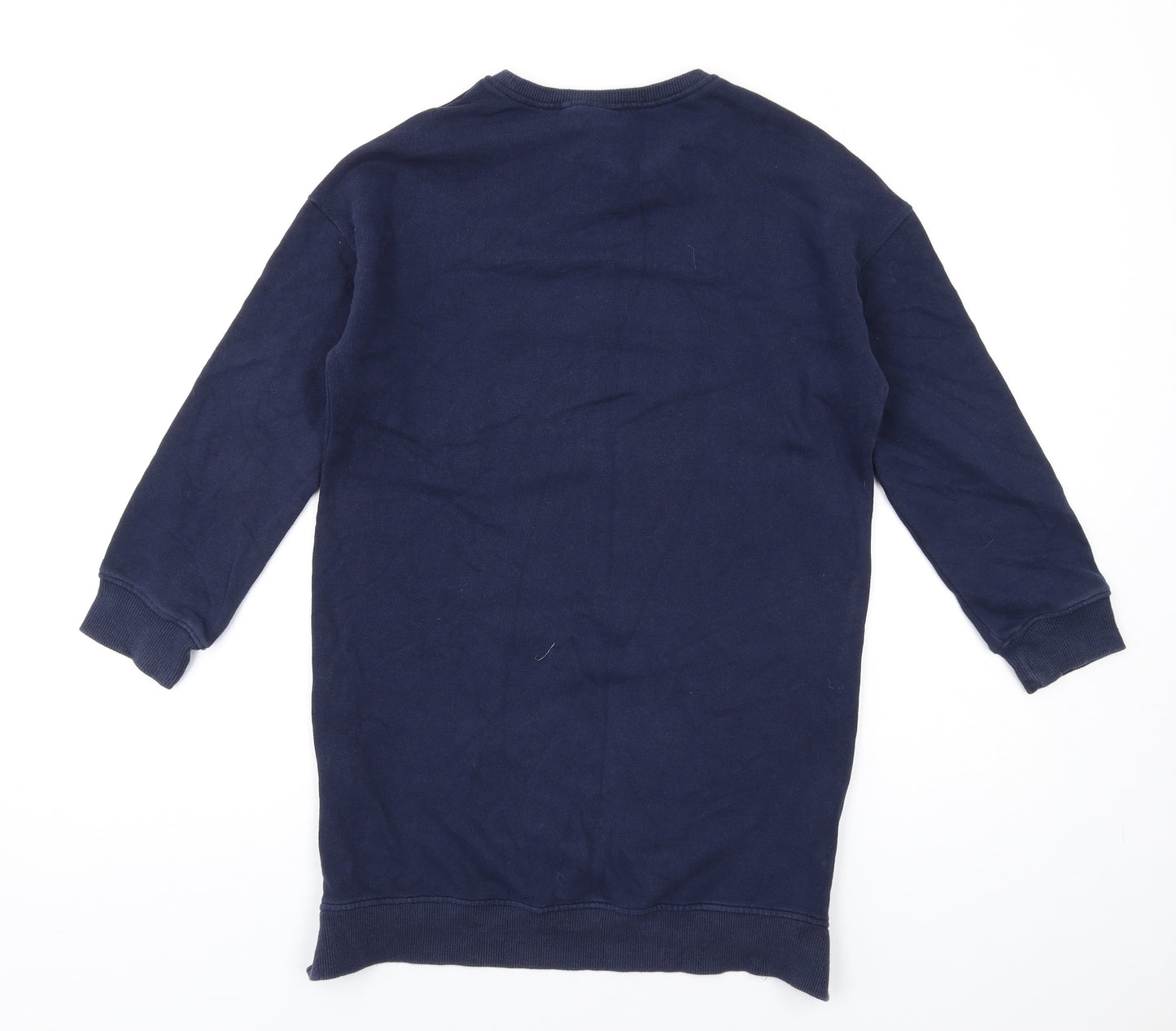 NEXT Girls Blue Cotton Jumper Dress Size 10 Years Crew Neck Pullover