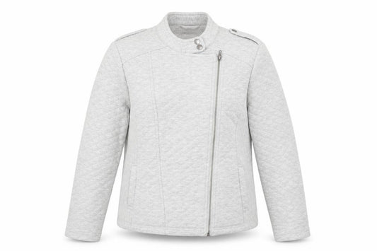 Front view of Indigo women’s grey quilted jacket, size UK 18, zip
